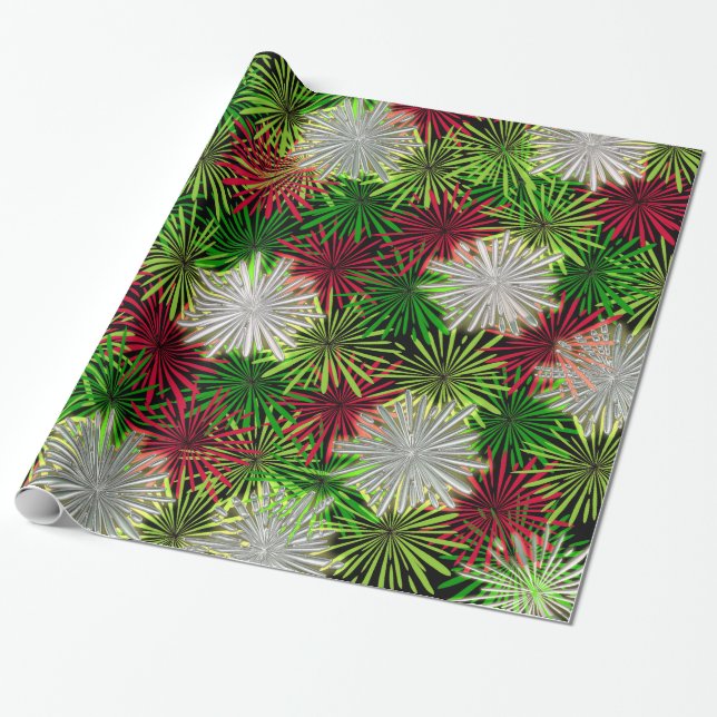 Papier Cadeau Pompons de tresse de Noël - rouge, vert et blanc (Déroulé)