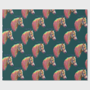 Papier Cadeau Poney, couleurs d'arc-en-ciel. Joyeux anniversaire