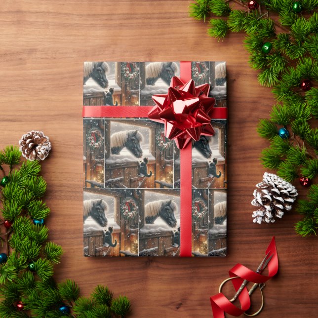 Papier Cadeau Pony et Kitten Dans la grange de Noël (Cadeau de vacances)