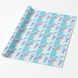 Papier Cadeau Pony horse kids 7e anniversaire bleu strié envelop