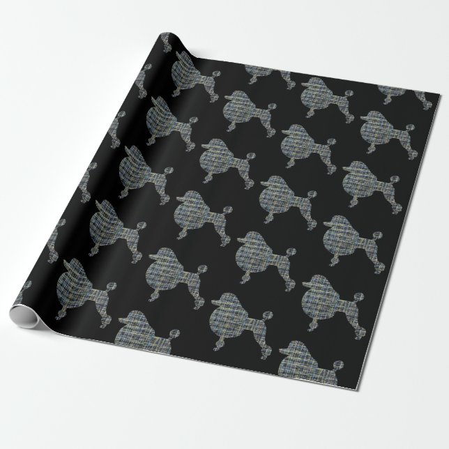 Papier Cadeau Poodle Chien Jaune & Grille Bleue (Déroulé)