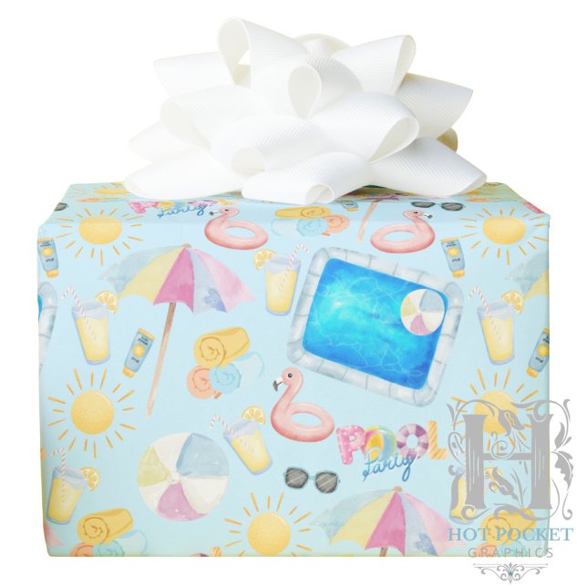 Papier Cadeau Pool Party Gift Wrapping Paper - Blue (Créateur téléchargé)