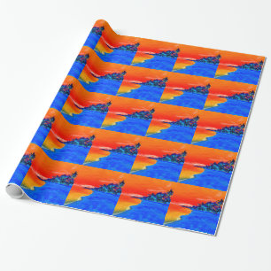 Papier Cadeau Pop Art Plage Exotique Palmiers