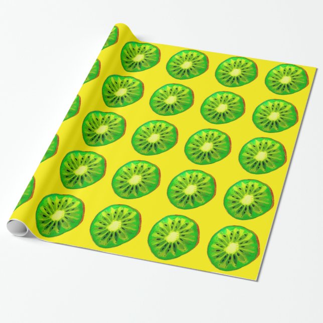 Papier Cadeau Pop art vif kiwi fruit original aquarelle (Déroulé)
