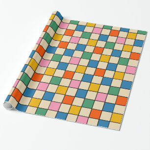 Papier Cadeau Pop Check Colorful Retro Moderne Vérifié Motif