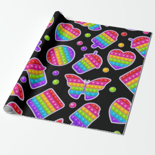 Papier Cadeau Pop it Rainbow Papillons et Coeurs Anniversaire