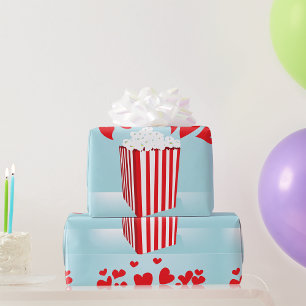 Papier Cadeau Popcorn et cœurs soirée cinéma en amoureux