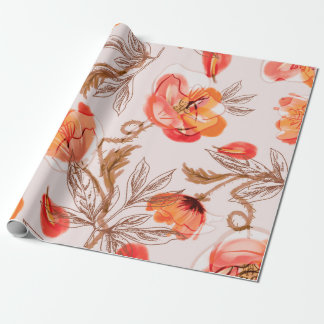 Papier Cadeau Poppies Flowers Seamless Pattern on a Beige Backgr