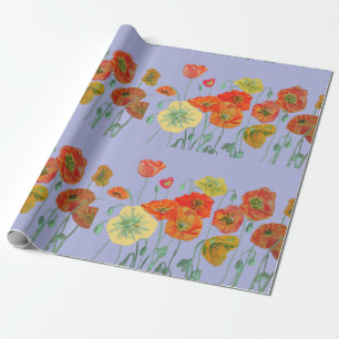 Papier Cadeau Poppies orange et noires Aquarelle Lilac Purple