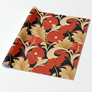 Papier Cadeau Poppies rouges Art déco