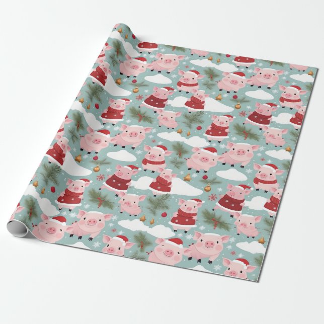 Papier Cadeau Porcelets adorables dans l'emballage de Noël (Déroulé)