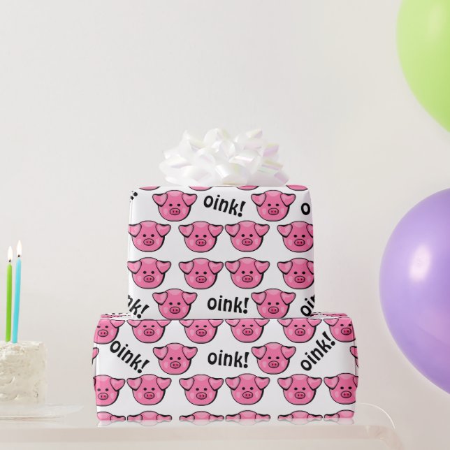 Papier Cadeau Porcs roses mignons qui s'enchaînent (Cadeaux de fête)