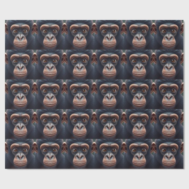 Papier Cadeau Portrait d'anime de chimpanzé drôle mignon fou (Plat)