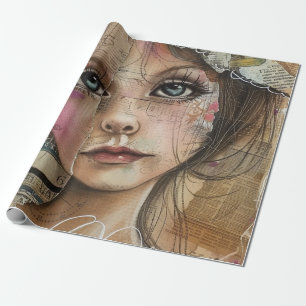 Papier Cadeau Portrait d'art en collage multimédia (1)
