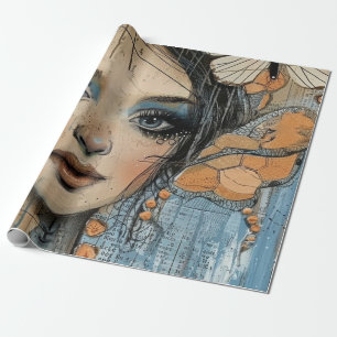 Papier Cadeau Portrait d'art en collage multimédia (12)