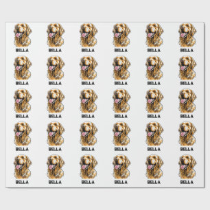 Papier Cadeau Portrait de Chien Retriever Doré Nom Personnalisé