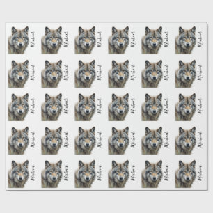 Papier Cadeau Portrait de loup Votre nom écriture personnalisée