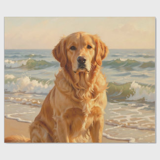 Papier Cadeau Portrait de Retriever doré sur la plage océanique