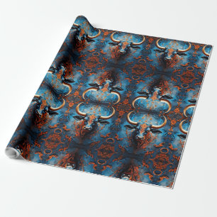 Papier Cadeau Portrait de taureau vibrant avec motifs floraux