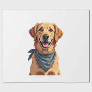 Papier Cadeau Portrait vintage de Golden Retriever avec Ba color