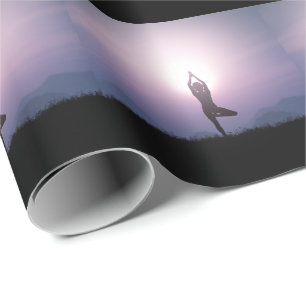 Papier Cadeau Pose de Yoga Arbre Vrksasana Noir Violet