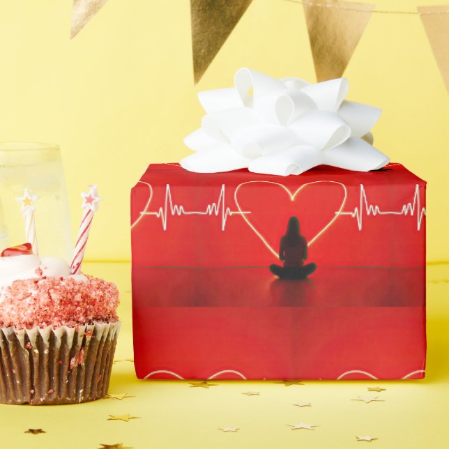 Papier Cadeau Pose De Yoga Avec Coeur (Fête d'anniversaire)