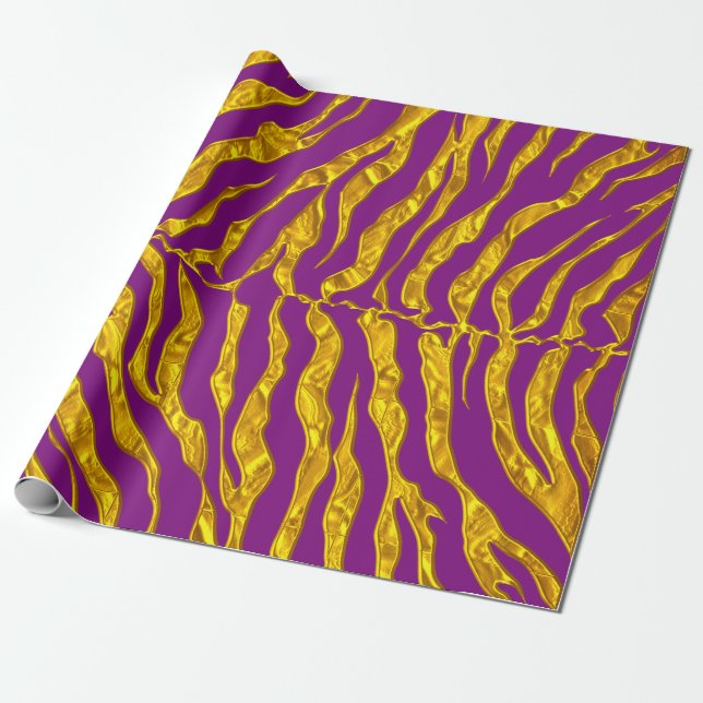 Papier Cadeau Poster de animal Des Tiges Violet Et Or (Déroulé)