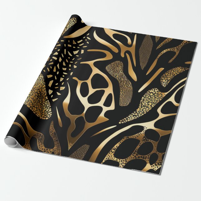 Papier Cadeau Poster de animal noir et or (10) (Déroulé)