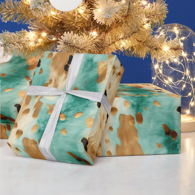 Papier Cadeau Poster de animal noir Turquoise or (Vacances)