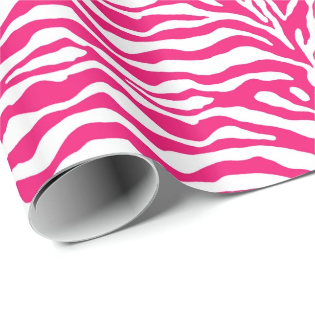 Papier Cadeau Poster de animal sauvage, zèbre à Fuchsia rose et  (Coin rond)