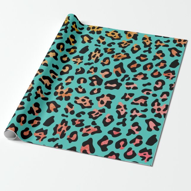 Papier Cadeau Poster de animal Turquoise Leopard (Déroulé)