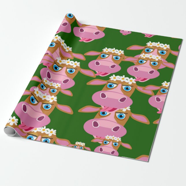 Papier Cadeau Poster de animal Visage Vache Rose Et Brown (Déroulé)