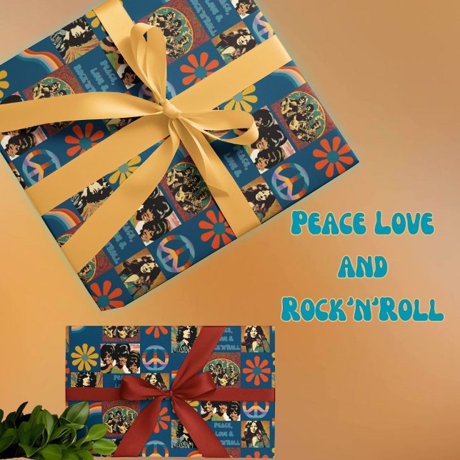 Papier Cadeau Poster Rockstar des années 60 ("peace Love and Rock'n'Roll man. All on one extra cool gift paper. 60's rock icon posters and more. )