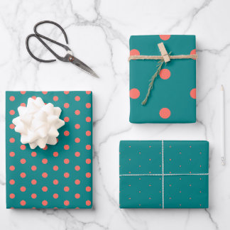 Papier cadeau Pot Polka Coral turquoise