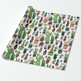 Papier Cadeau Pots Plante Succulents Cactus Colorful Cute Cadeau