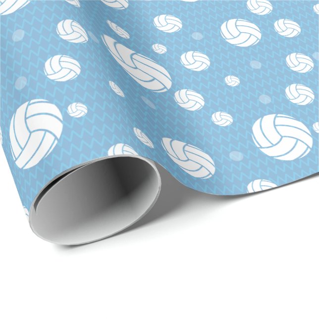 Papier Cadeau Poudre Bleu Volleyball Chevron Motif (Coin rond)