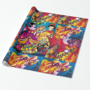 PAPIER CADEAU POUDRES ANTIQUES, PETITES FILLES ET ORNAMENTS DE N