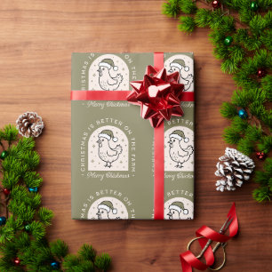 Papier Cadeau Poulailler de Noël ferme maison champêtre vert
