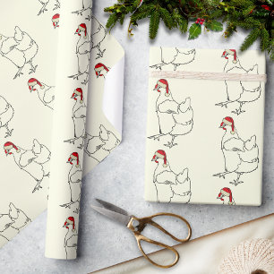 Papier Cadeau Poulet de Noël portant un motif de chapeau de Père