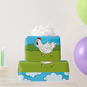 Papier Cadeau Poulet drôle qui court Animal de basse-cour