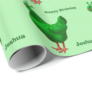 Papier Cadeau Poulet étranger martien vert drôle