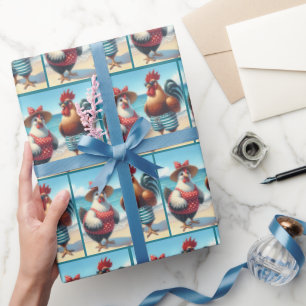 Papier Cadeau Poulets De Plage En Costumes De Bain