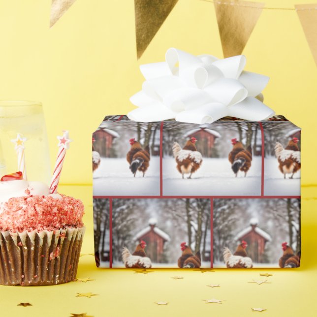 Papier Cadeau Poulets En Neige (Fête d'anniversaire)