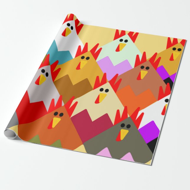 Papier Cadeau Poulets inspirés par les courtepointes (Déroulé)