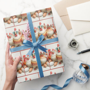 Papier Cadeau Poulets portant des colliers de perles