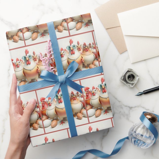 Papier Cadeau Poulets portant des colliers de perles (Cadeaux)