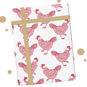 Papier Cadeau Poulets rouges Hen