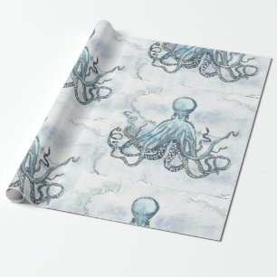 Papier Cadeau Poulpe bleu de Matt enveloppant Papger