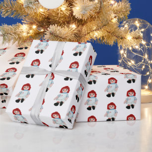 Papier Cadeau Poupée de cerf de Noël en blanc
