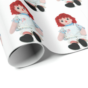Papier Cadeau Poupée de chiffon de Noël avec canne de bonbon